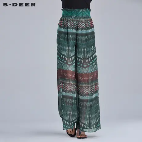 s.deer【新品】圣迪奥女装民族风情印花阔腿长裤S16280823商品大图