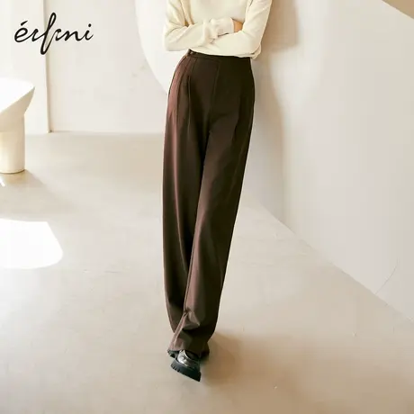 【👮商场同款】👯伊芙丽2021冬季新款高腰长裤咖色休闲裤女1CA152401图片