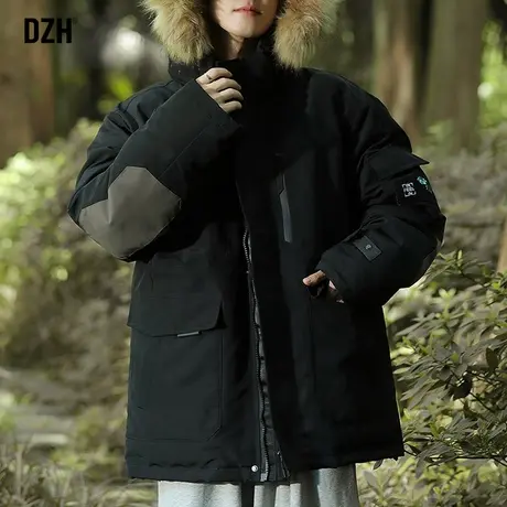 男士黑色大毛领棉衣男外套冬季可拆卸帽加厚保暖棉服男款2024新款图片