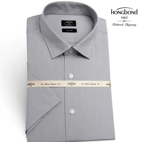 红邦创衣 夏季短袖衬衫男抗皱薄款免烫修身灰色衬衣商务半袖上衣商品大图