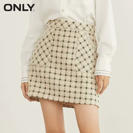 ONLY奥莱夏季气质小香风格纹仿珍珠边短款半身裙女图片