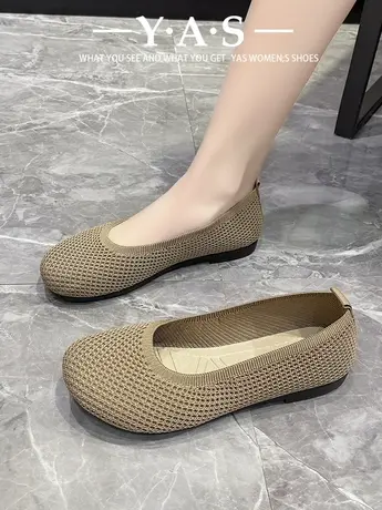 夏季复古玛丽珍圆头平底飞织透气浅口软底舒适女士低跟单鞋王妃鞋商品大图