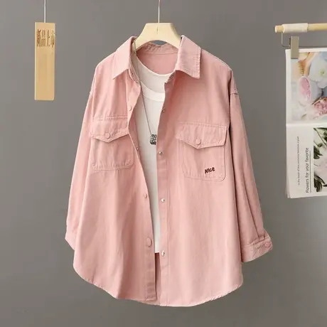 设计感小众粉色衬衫上衣女早春季2024新款小个子宽松衬衣外套春秋图片