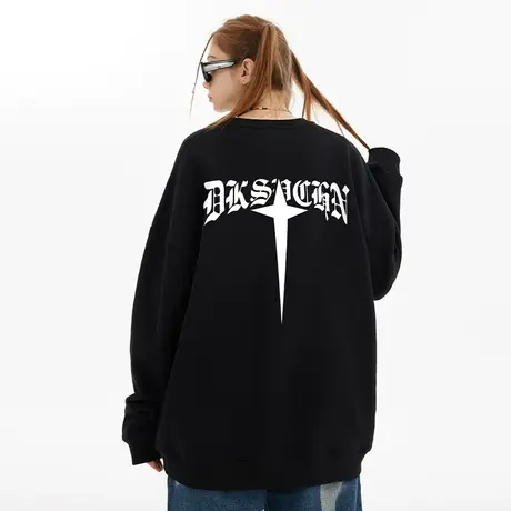 Nuthink美式高街四芒星圆领卫衣男潮中性风潮流宽松大码上衣冬季商品大图