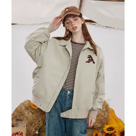 a02简约设计夹棉棒球服外套秋冬新款夹克休闲百搭刺绣女式棉衣商品大图