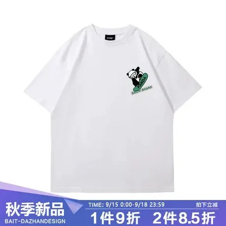 国潮时尚熊猫短袖t恤夏2023新款设计感小众oversize情侣半袖上衣商品大图