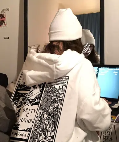 oversize连帽卫衣女秋冬加绒加厚宽松慵懒风小众设计感上衣外套潮商品大图