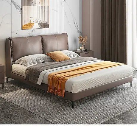 富安娜家具意式极简1.8米真皮床轻奢简约软包可拆卸双人床主卧室图片