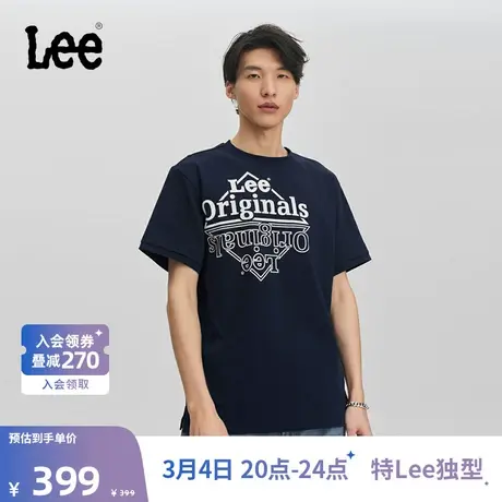 Lee商场同款24早春新品舒适版倒置印花Logo男圆领短袖T恤休闲潮商品大图