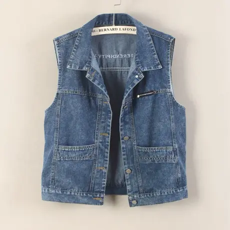 牛仔马甲女宽松春秋新款韩版中长显瘦无袖背心外套百搭口袋字母薄商品大图