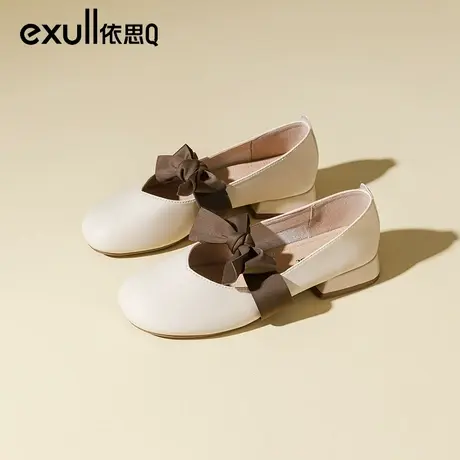 依思q浅口粗跟软底单鞋女2024春季新款复古蝴蝶结晚晚玛丽珍女鞋商品大图