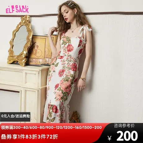 妖精的口袋印花雪纺吊带连衣裙女2023夏季新款收腰显瘦气质高级感图片