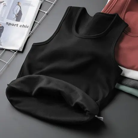 男士背心冬季内穿保暖加绒加厚健身跨栏运动坎肩无袖t恤打底马甲商品大图