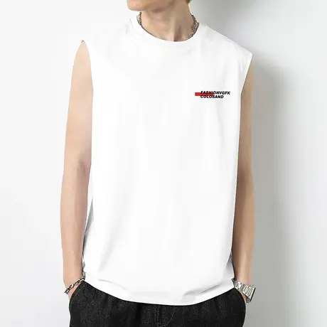 230g重磅纯棉白色背心男士无袖t恤夏季健身运动篮球跨栏坎肩宽肩图片