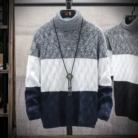 2023秋冬季新款男士高领毛衣韩版宽松潮流长领加厚针织打底衫外套商品大图