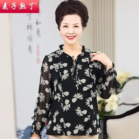 妈妈春装新款长袖衬衫洋气质阔太太T恤50岁时尚上衣秋中老年女装商品大图