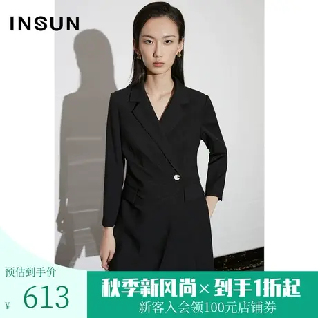 恩裳COVER2023春款新款肌理感香风面料西装领收腰收褶挺括连衣裙图片