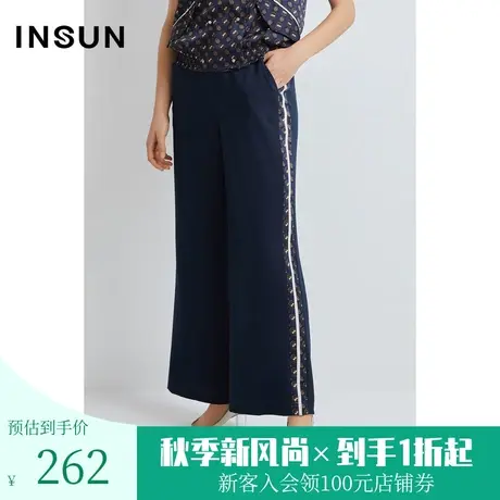 恩裳夏季流行撞色条纹简约舒适百搭休闲阔腿裤女图片