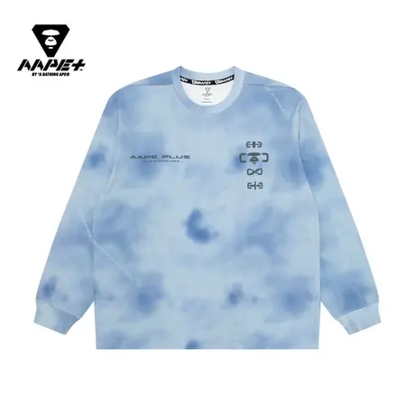 AAPE+运动男装秋冬扎染猿颜字母图案印花宽松薄绒长袖T恤1243XXJ商品大图