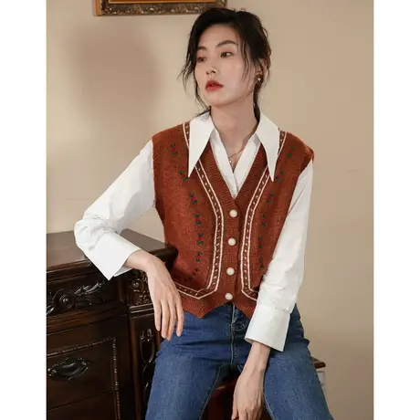 弥古民族风复古针织马甲女春秋短款背心小众高级感小马夹外搭上衣商品大图