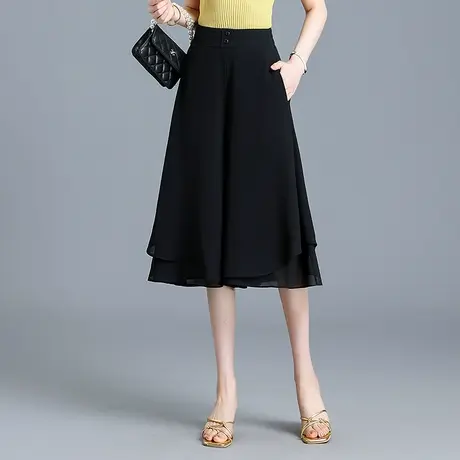 双层波点雪纺裙裤女夏季轻薄宽松阔腿裤2023新款高腰休闲七分裤子图片