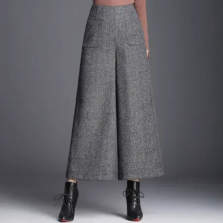 灰色九分阔腿裤女秋冬2023新款高腰宽松大码阔腿裤垂感休闲裤靴裤商品大图