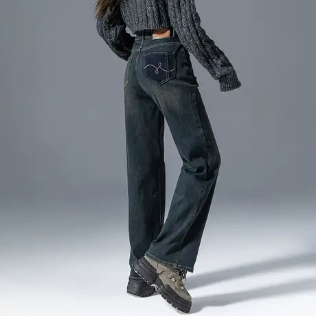 复古高腰阔腿牛仔裤女2023新款春秋女裤显瘦裤子拖地裤宽松直筒裤商品大图