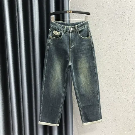 哈伦牛仔裤女2023秋新款高腰弹力老爹裤时尚休闲阔腿宽松垮裤长裤商品大图