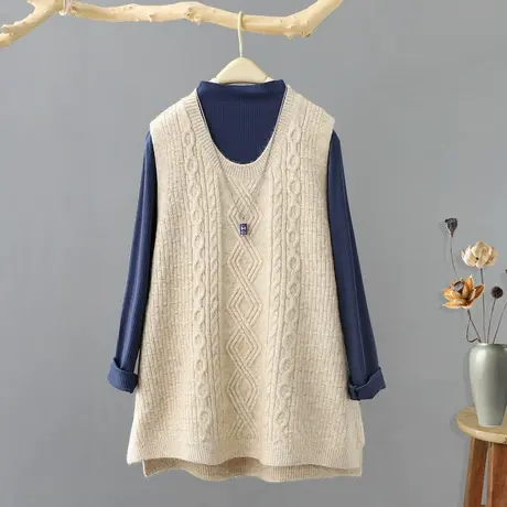 中长款宽松V领针织马甲女背心秋季新款韩版无袖打底毛衣纯色坎肩商品大图