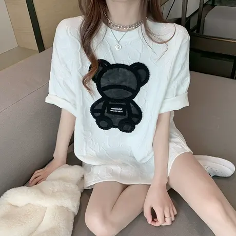 美式复古短袖t恤女夏装2021新款宽松韩版ins半袖设计感小众上衣服商品大图