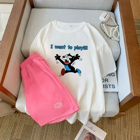 纯棉大码运动服套装女夏季薄款短袖短裤小个子时尚洋气休闲两件套商品大图