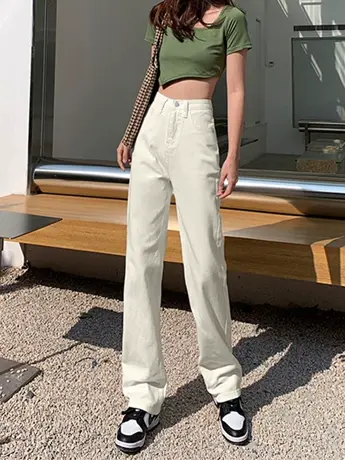 清仓捡漏2023年春秋高腰阔腿牛仔裤气质女洋气显瘦显腿直显腿长商品大图