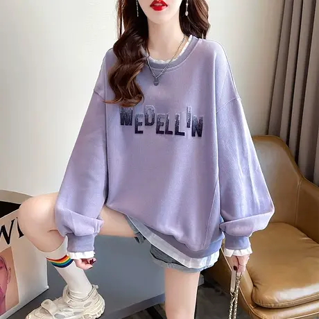 早秋卫衣女春秋季韩版宽松设计感小众初秋薄款大码假两件上衣外套商品大图