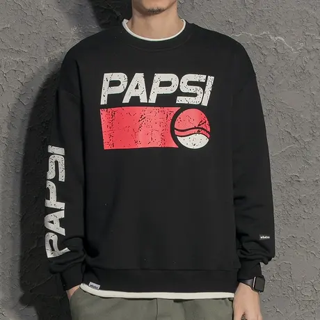 个性假两件帅气潮流男生圆领卫衣春秋宽松春装上衣外套韩版潮ins图片