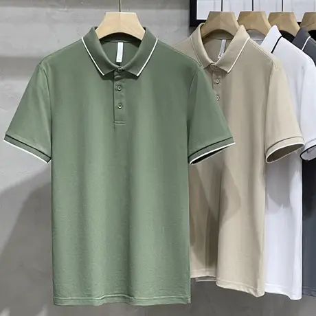 珠地棉保罗polo衫男士短袖高端t恤夏季上衣服纯色商务休闲翻领T恤商品大图