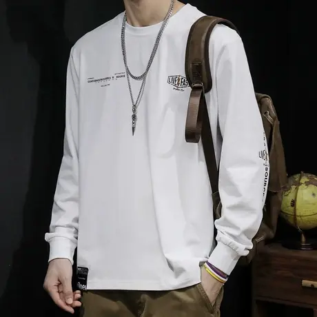 2023秋季长袖t恤男纯棉宽松ins潮牌圆领男士打底衫上衣大码春秋商品大图