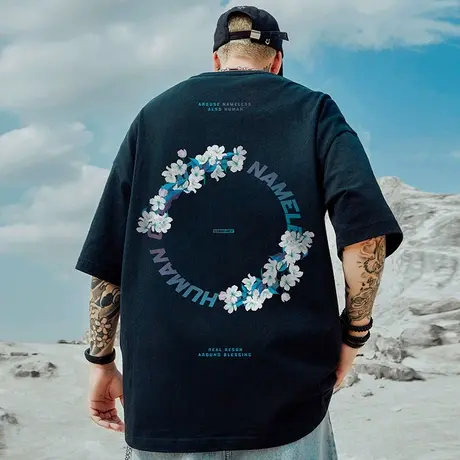 oversize美式港风潮牌大码胖子男装国潮宽松短袖T恤潮流ins半袖夏商品大图