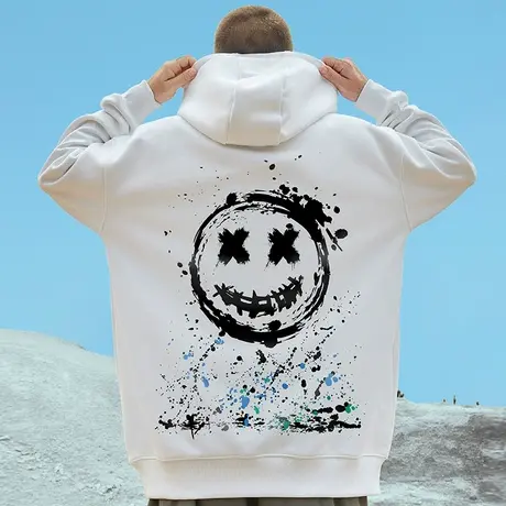 小恶魔笑脸加肥加大卫衣男连帽鬼脸加绒潮牌情侣套头胖子秋冬季潮商品大图