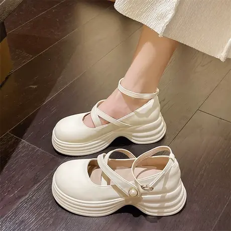 玛丽珍鞋女2023春秋新款百搭浅口温柔猪腰子鞋粗跟高跟气质小皮鞋商品大图