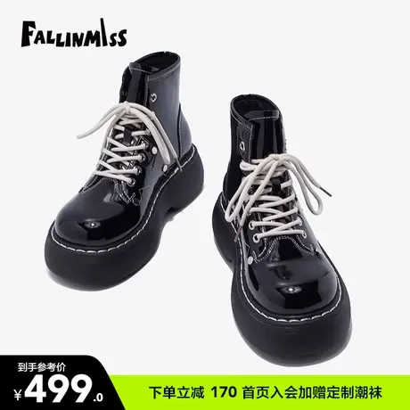 非谜百搭增高马丁靴女2023春新款ins英伦风厚底黑色系带短靴靴子商品大图