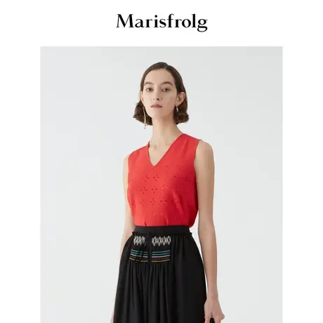 Marisfrolg玛丝菲尔红色吊带背心女针织镂空2020夏季新款外穿上衣图片