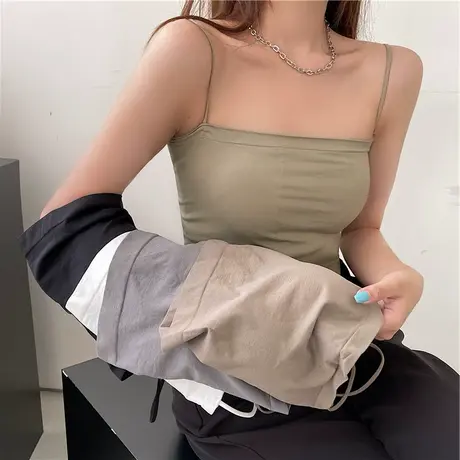 纯色吊带背心女装秋2024新款修身显瘦带胸垫外穿上衣细带打底抹胸图片