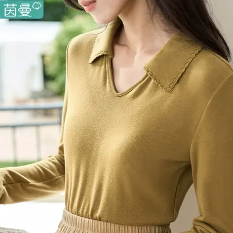 茵曼官方旗舰店短款法式修身T恤女2023新款秋冬季长袖打底衫上衣图片