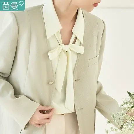 茵曼旗舰店复古休闲高级感西装外套女2023春季新款v领气质上衣图片