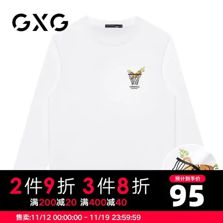 【新品】GXG男装 【纯棉】23秋季创意印花宽松休闲舒适长袖t恤图片