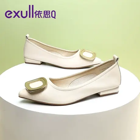 EQ依思q女秋季新款英伦风一脚蹬低帮懒人鞋子软底浅口粗跟鞋图片