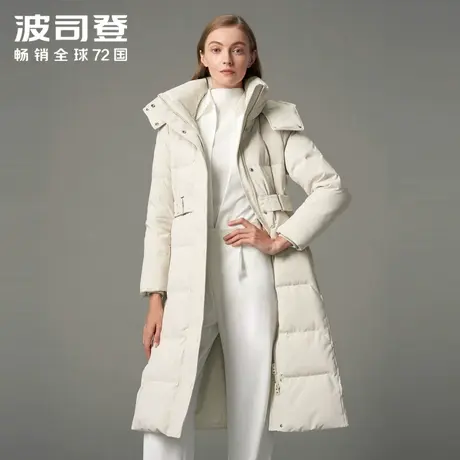 波司登女士羽绒服中长连帽腰带收腰舒适保暖奥莱图片