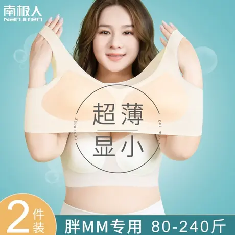 大码内衣女夏季薄款大胸显小聚拢无钢圈无痕胖MM背心式文胸罩冰丝商品大图