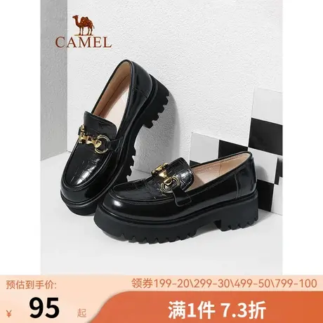 骆驼女鞋2023春季新款复古英伦风小皮鞋厚底豆豆鞋单鞋乐福鞋女图片