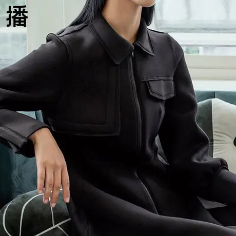 播冬天裙子针织长裙黑色收腰修身复古运动风连衣裙女DDP4LD02081图片